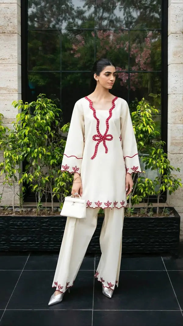 "Cherry Embroidered Kurta Set"(Marina stuff) MWF COLLECTION